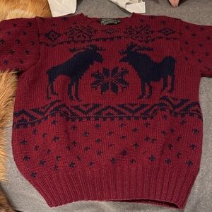 Polo Ralph Lauren Burgundy Crewneck Sweater with Moose Pattern